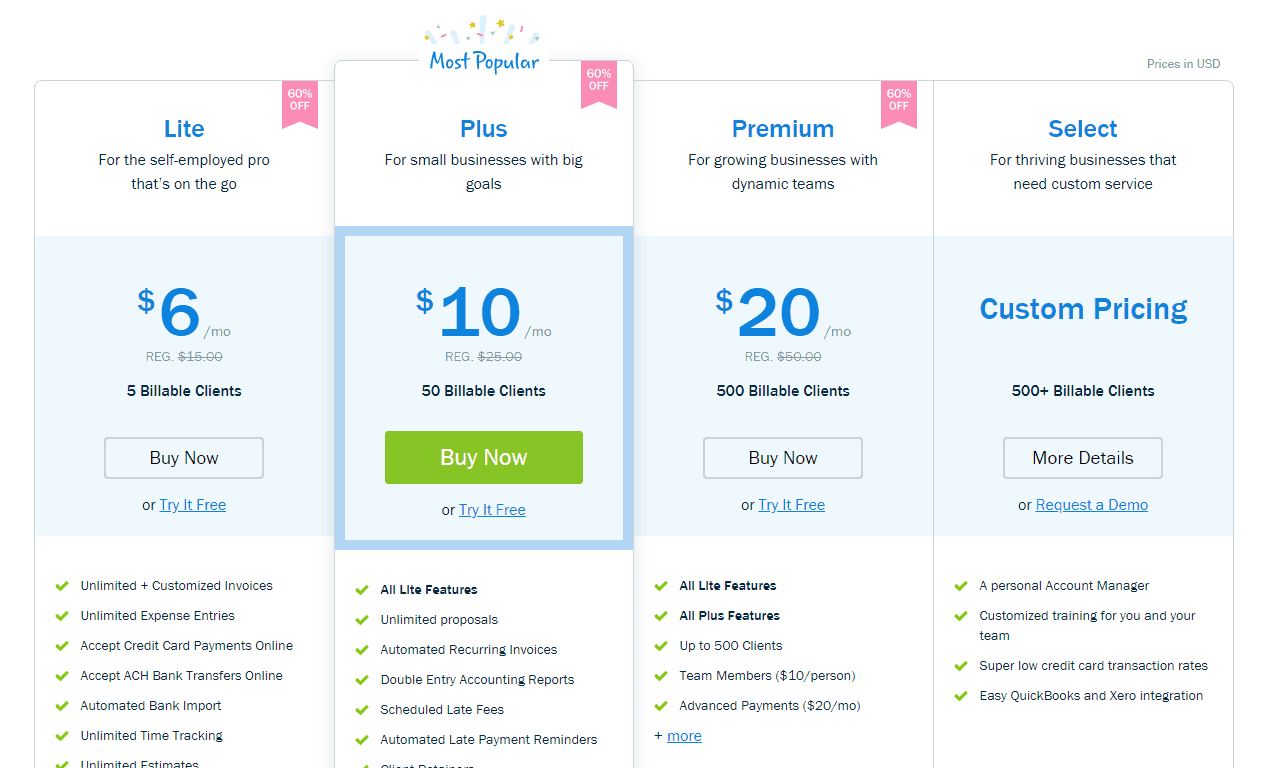 FreshBooks Pricing