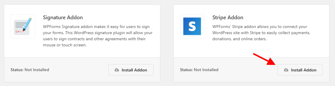 Install WPForms Stripe Addon Screenshot