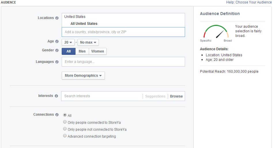 Facebook Ad Targeting Setting Screenshot 1