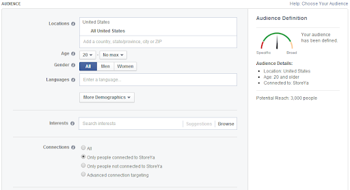 Facebook Ad Targeting Setting Screenshot 2