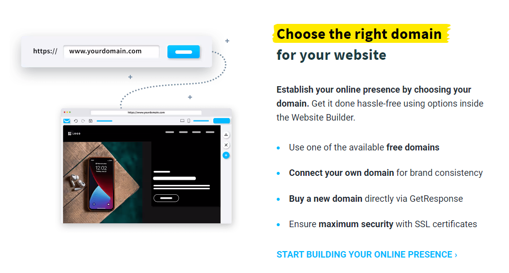 GetResponse Website Builder Domain Choice