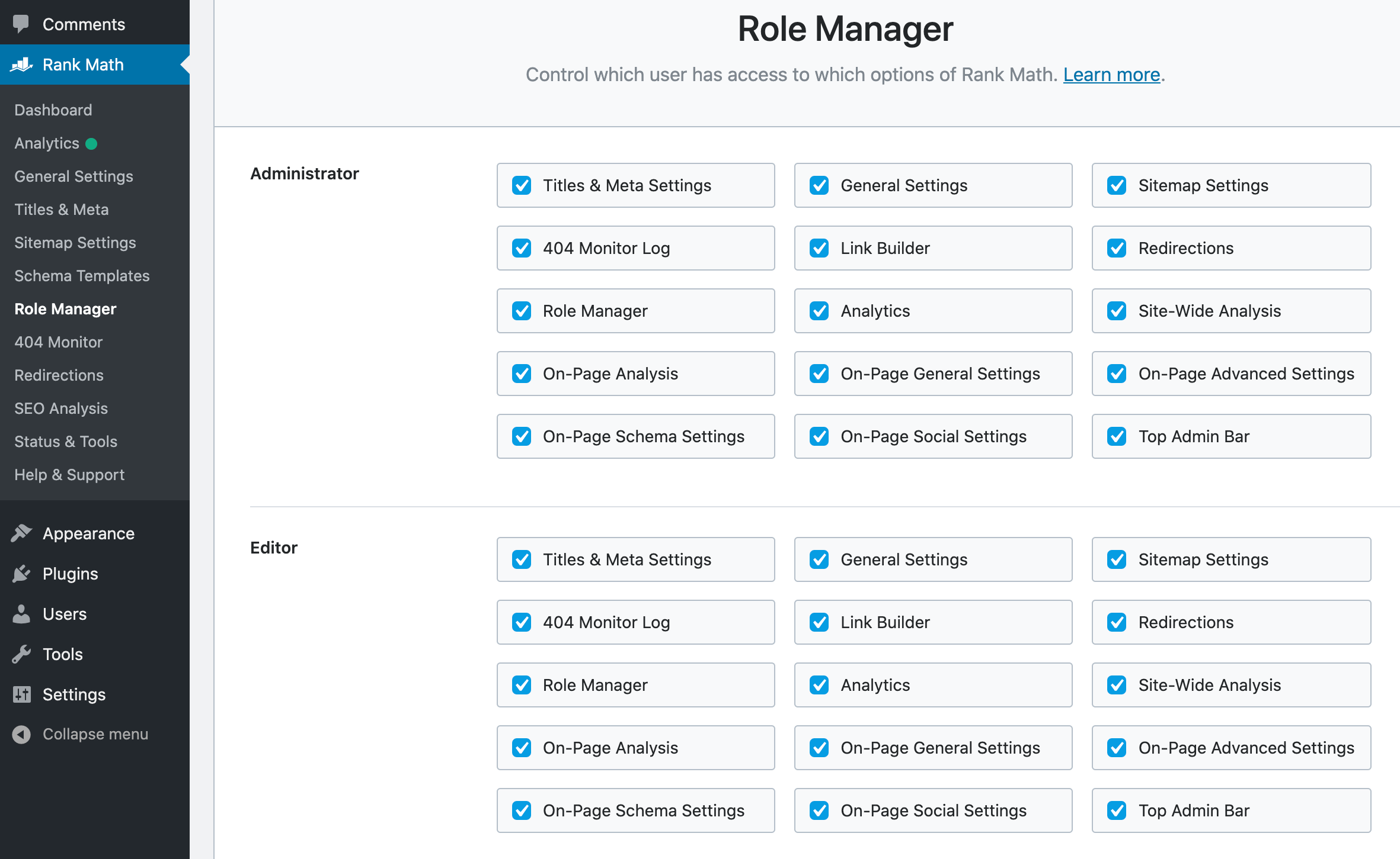 Rank Math Role Manager