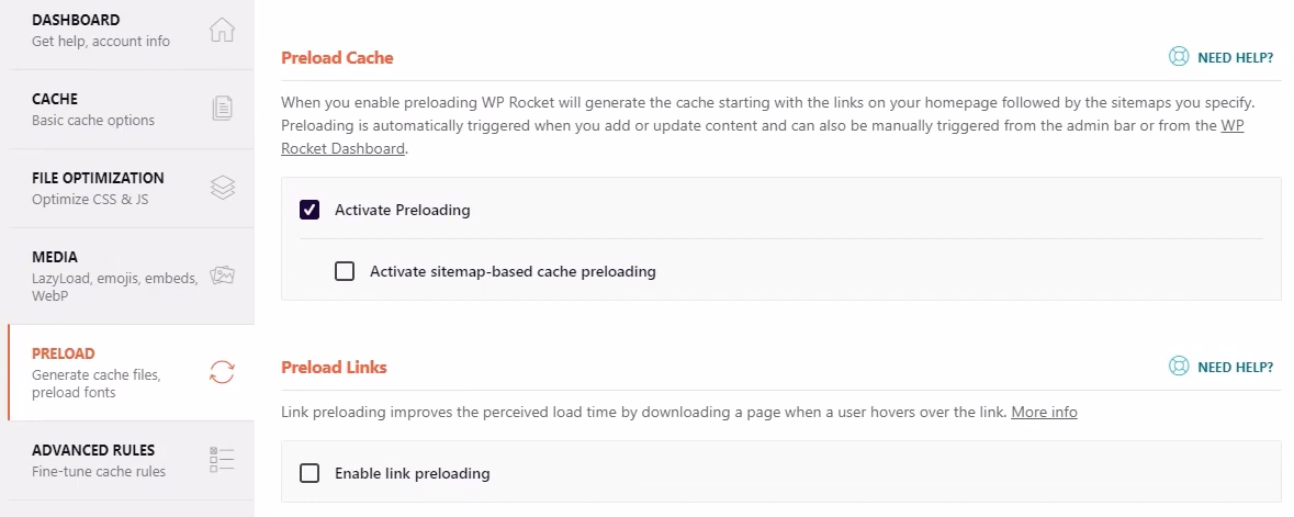 WP Rocket - Preload Cache