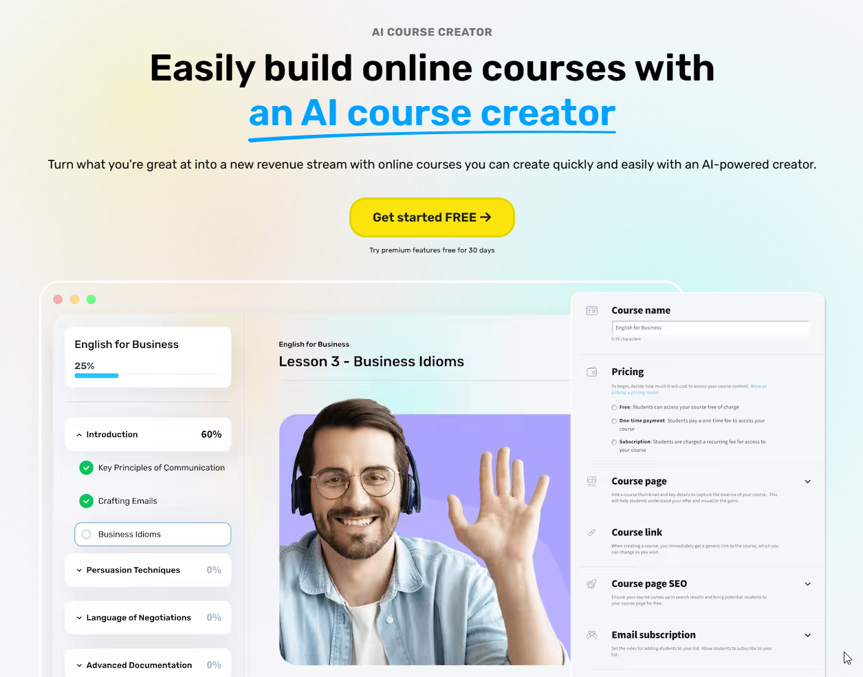 GetResponse AI Course Creator - LP Screenshot