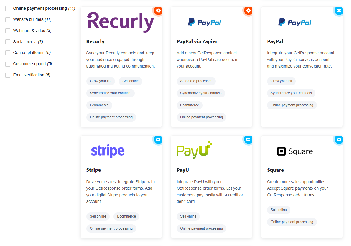 GetResponse Payment Integrations