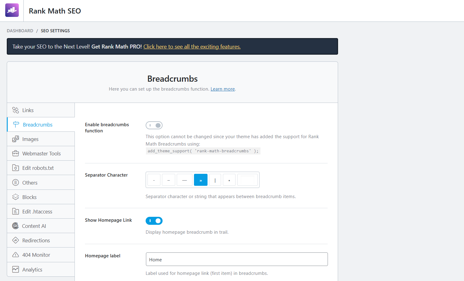 Rank Math SEO Breadcrumb Settings