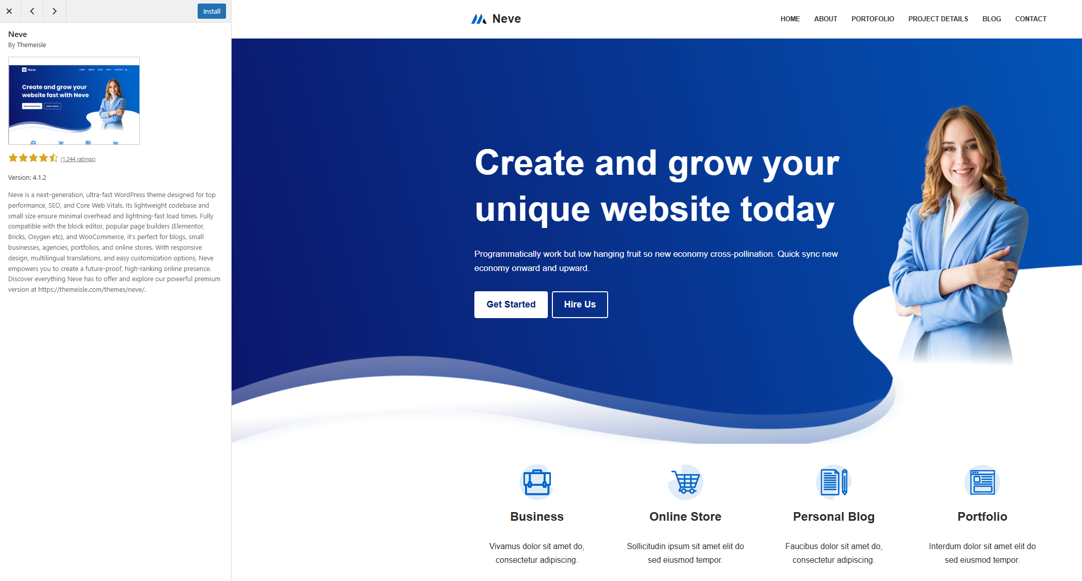 Neve Theme Preview In WordPress Repo