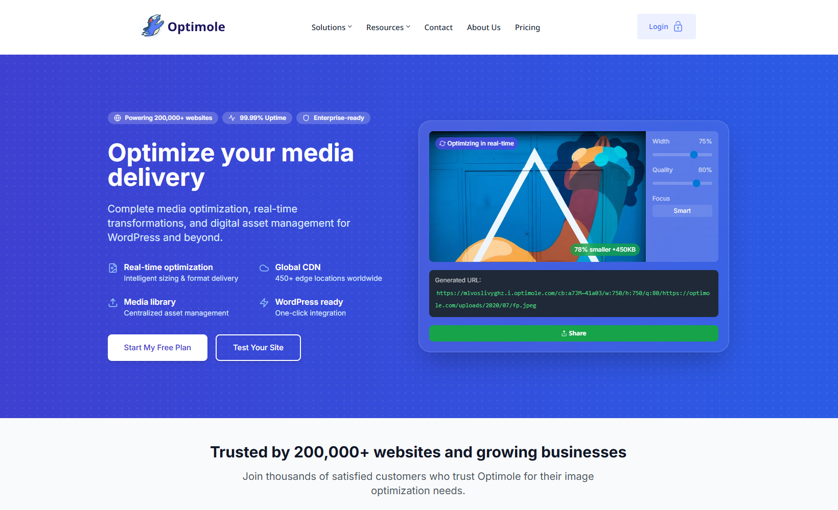 Optimole Homepage Screenshot