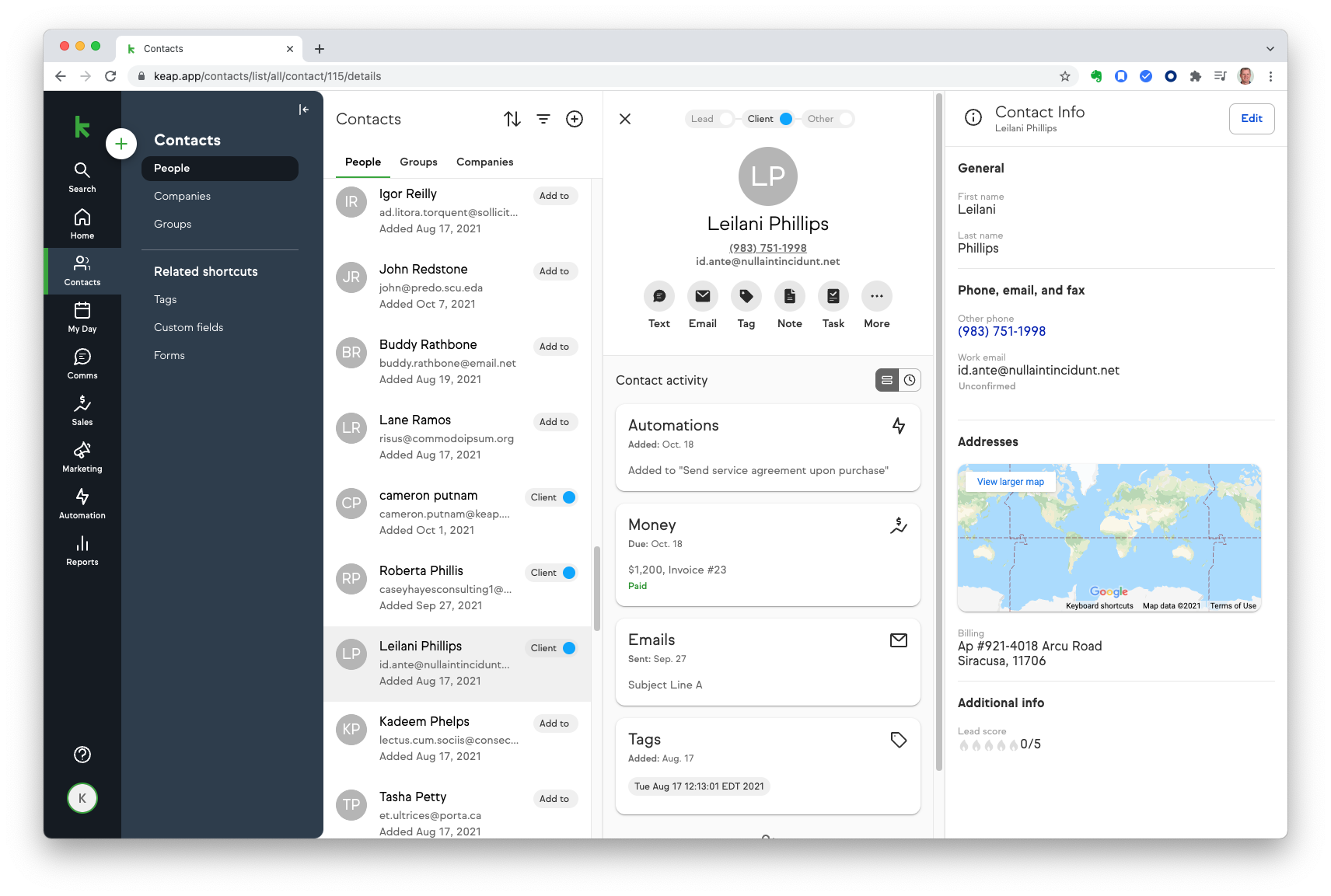Keap Contact Management