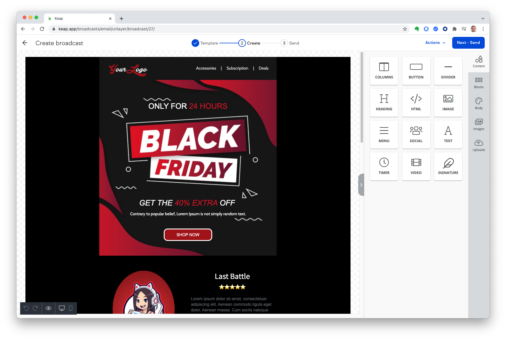 Keap Email Builder