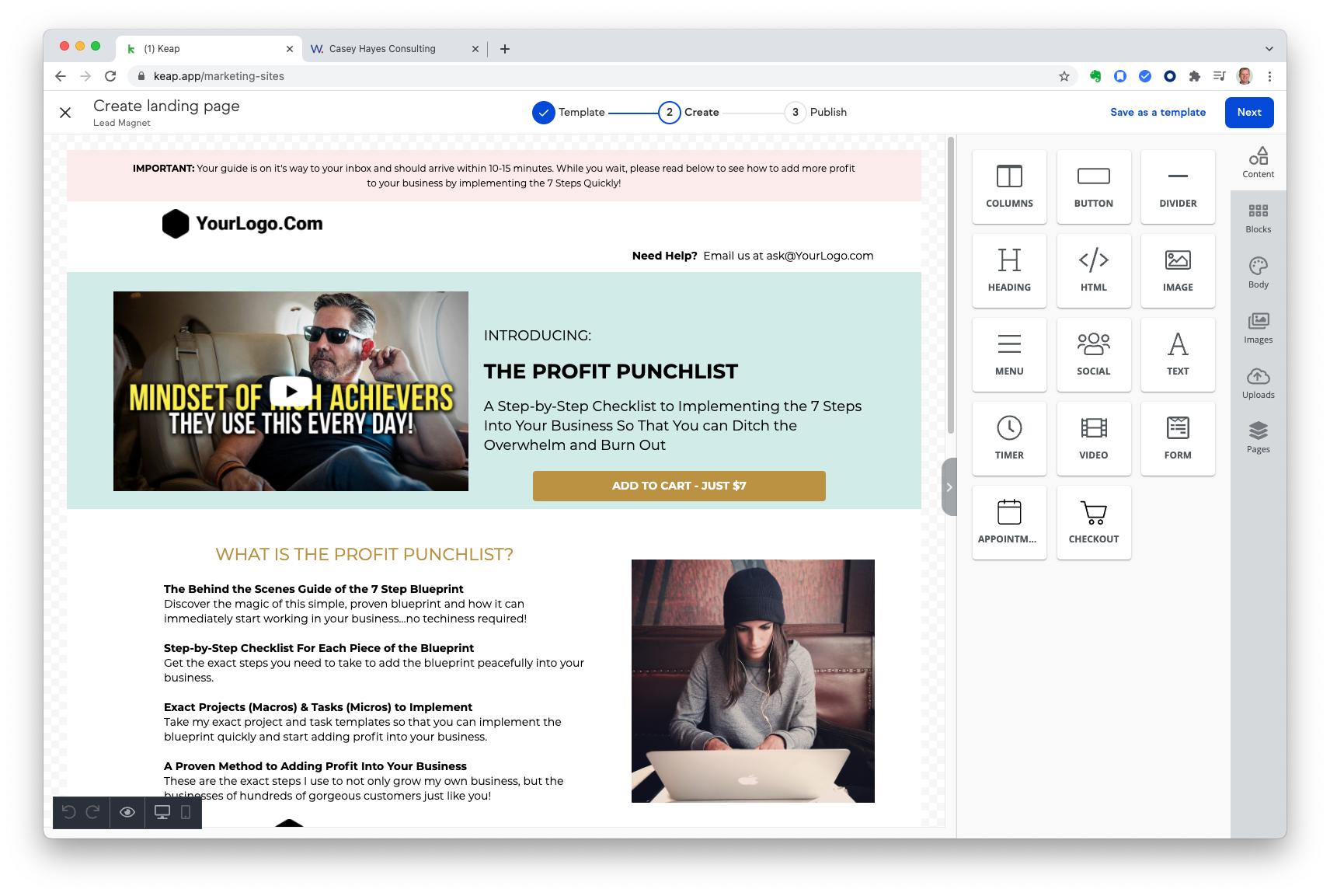 Keap Landing Page Builder