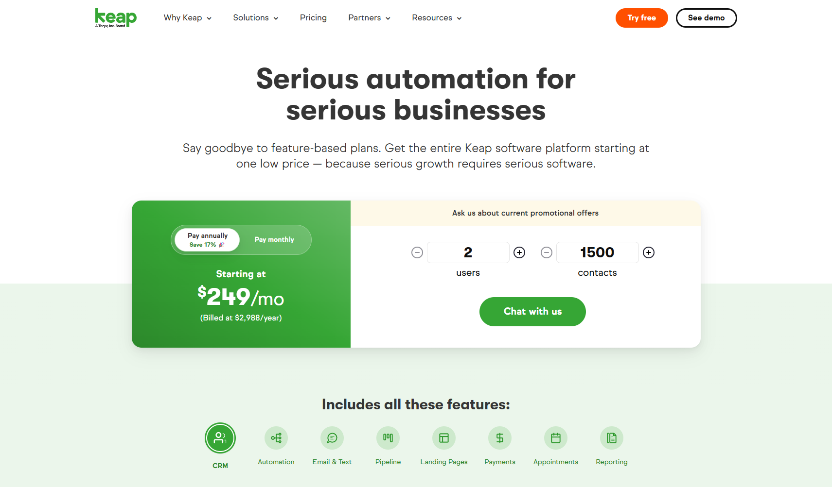 Keap Pricing Page