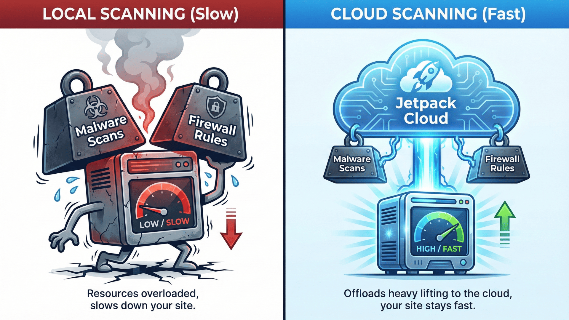 Local VS Jetpack Cloud Scanning - Graphic Illustration