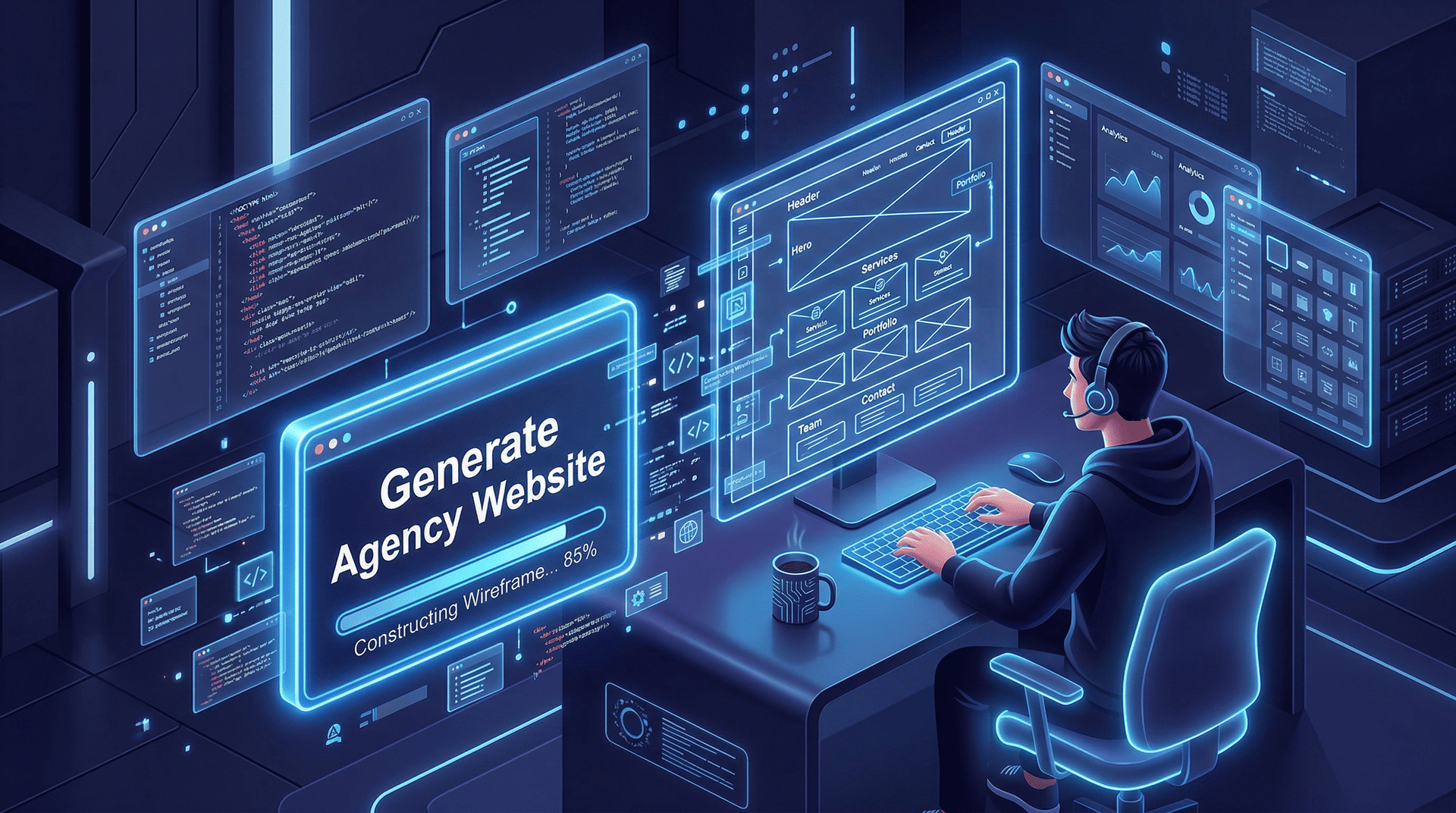 A Person Creating Website Using AI - Graphic Illustration