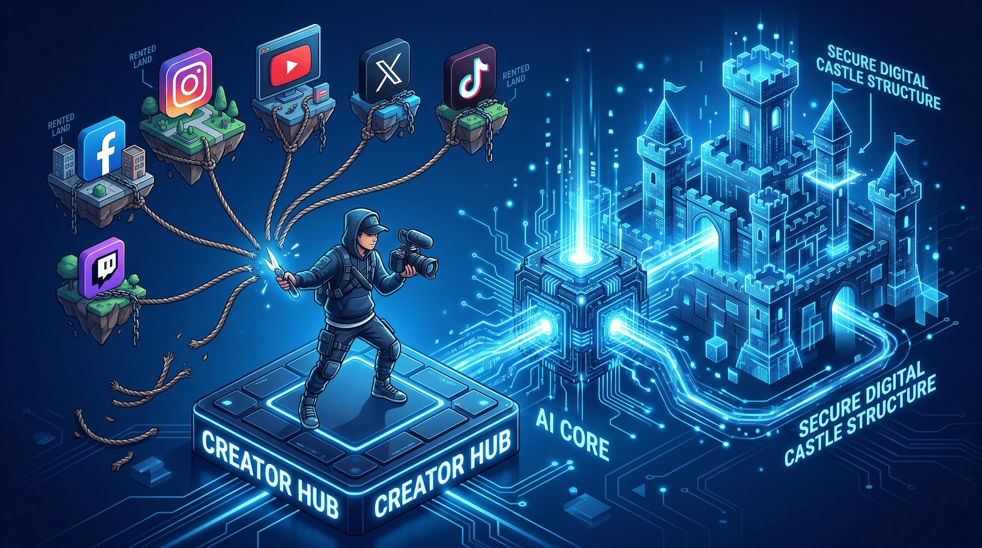 Creator Taking Control of Content Business with the Help of AI - Illustration