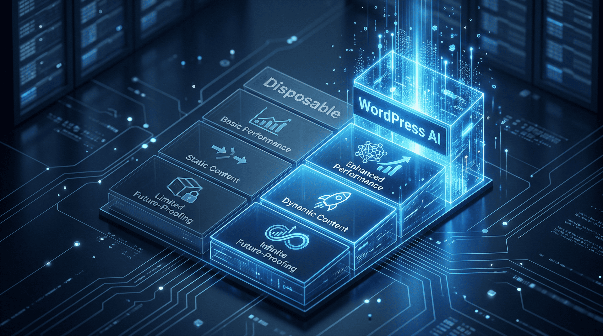 Dynamic Growth Comparison for WordPress Scalable AI Website Builder vs Disposable AI Built Websites - Graphic Illustrations
