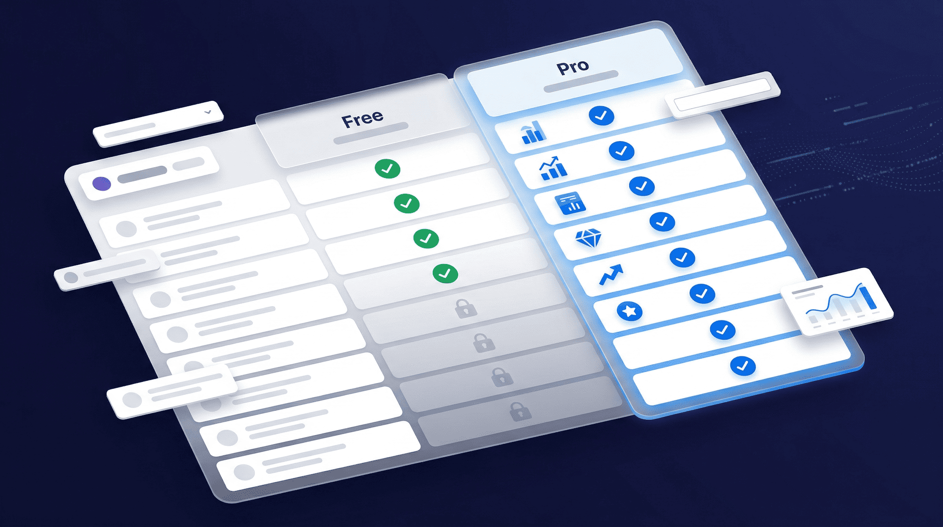 Free VS PRO Feature Comparison UI Card - Graphic Illustration