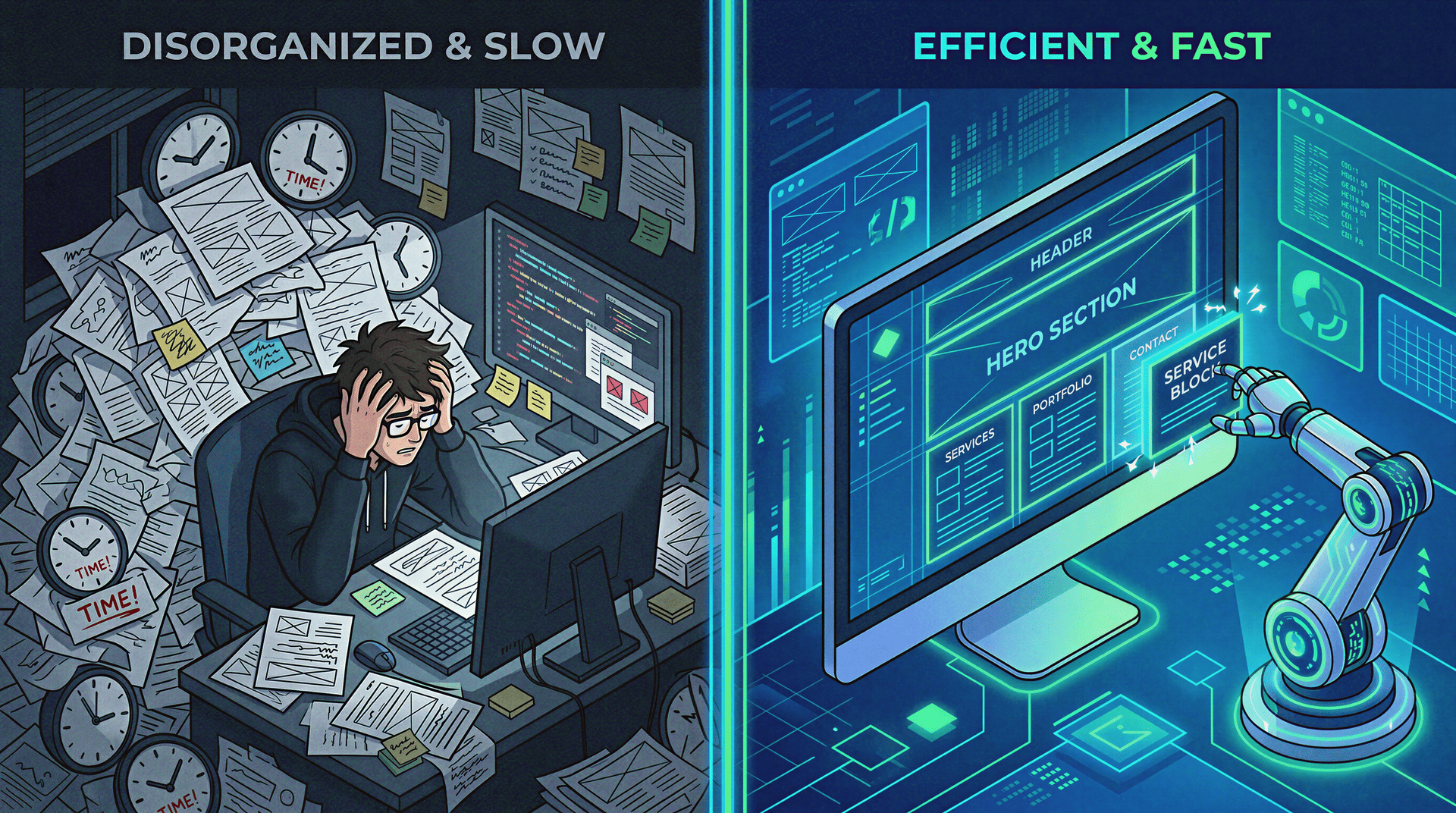 Manual Coding VS AI Website Builder - Graphic Illustration