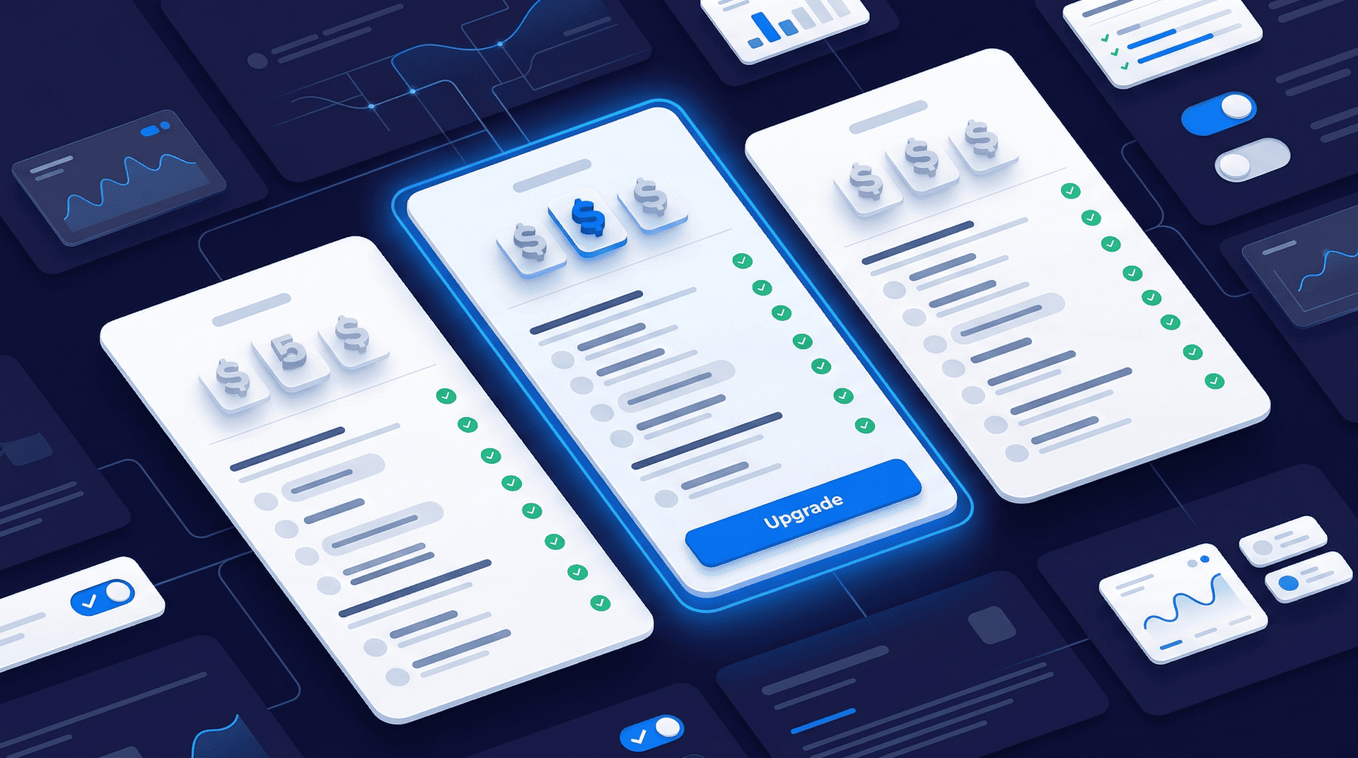 Pricing Plans Comparison OR Breakdown - Demo UI Cards - Graphic Illustration