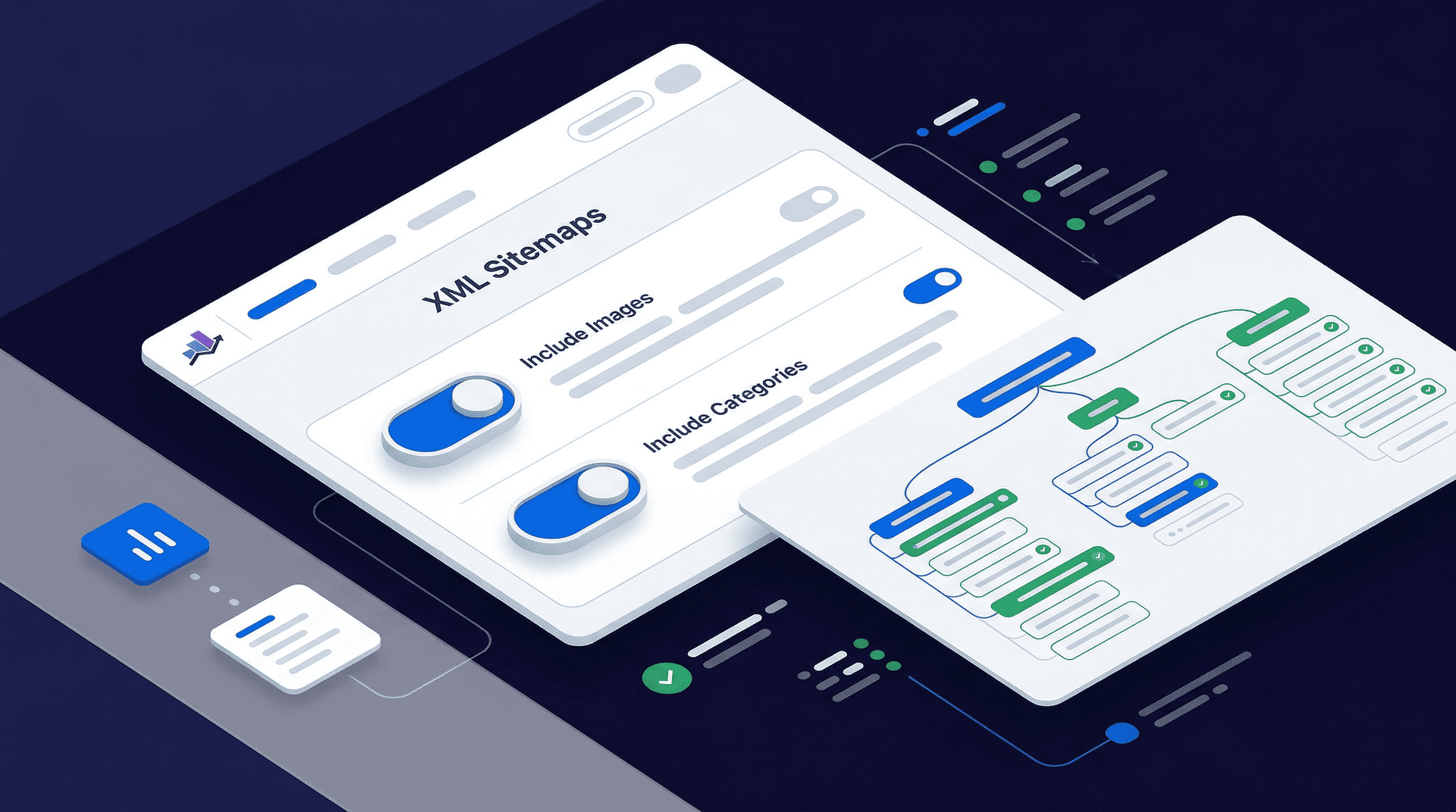Rank Math XML Sitemaps - UI Cards - Graphic Illustration