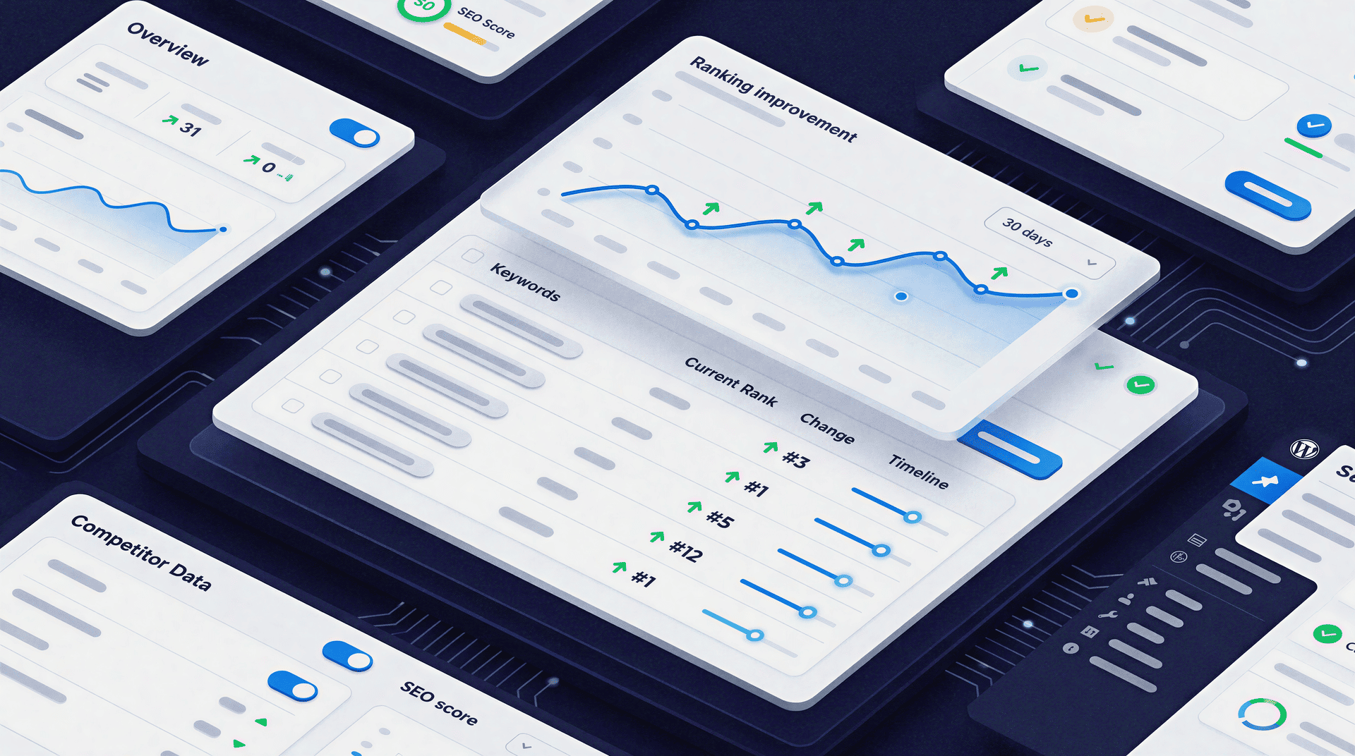 Rank Tracker - Keyword Tracking - UI Cards - Graphic Illustration