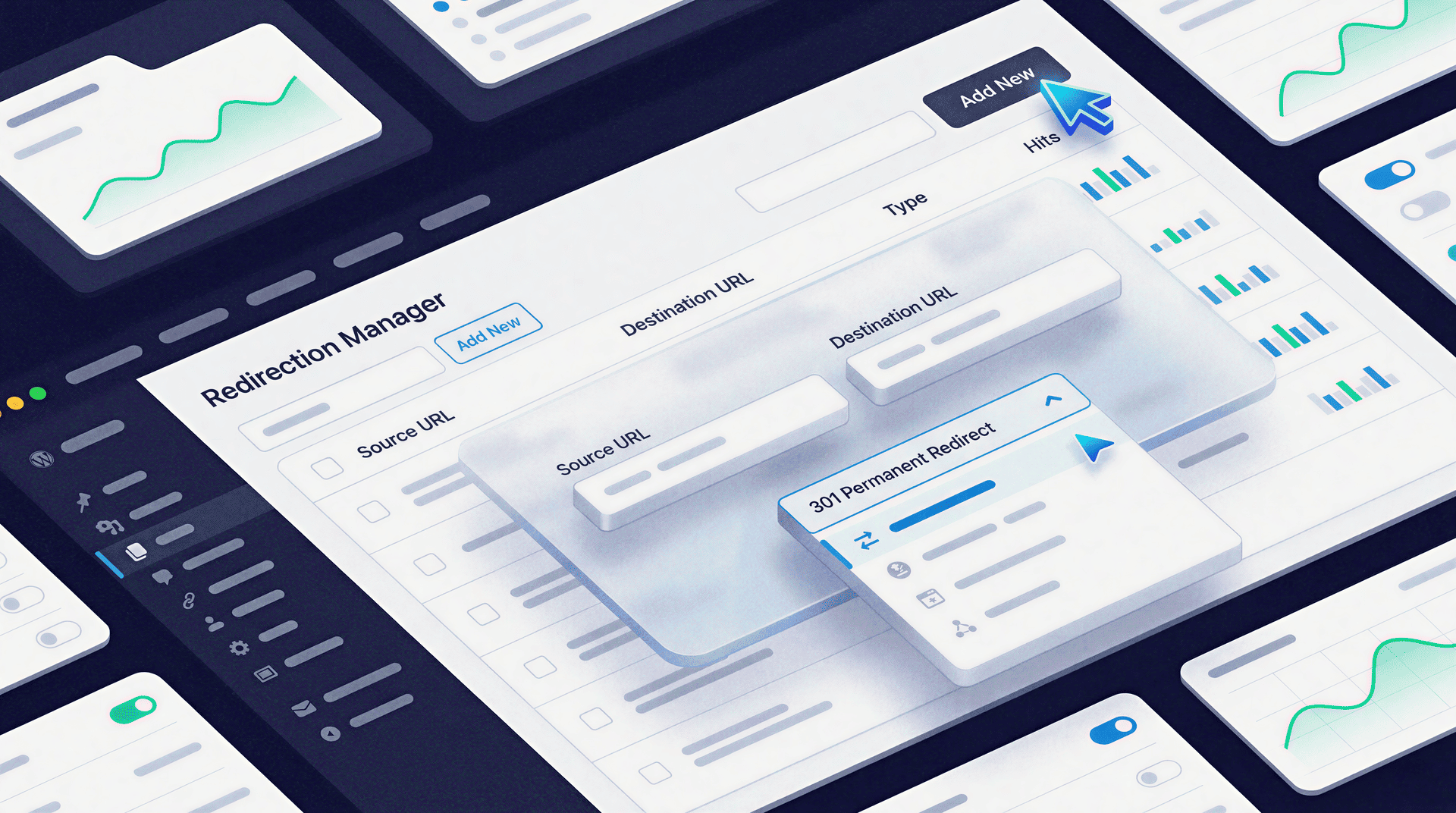 Redirection Manager and 404 Monitor - UI Cards - Graphic Illustration