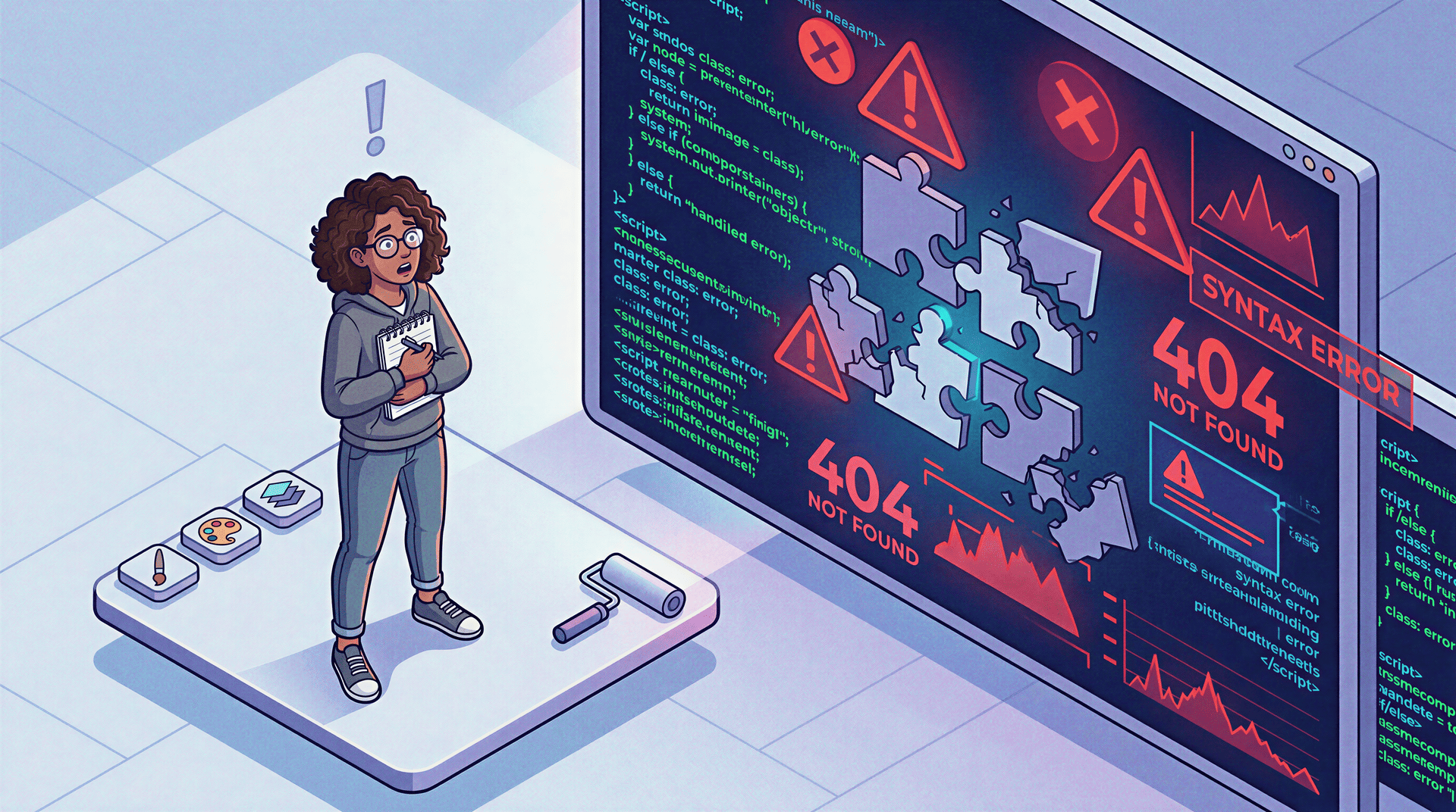 Technical Barrier or Overwhelming Issue of Creating Website - Graphic Illustration