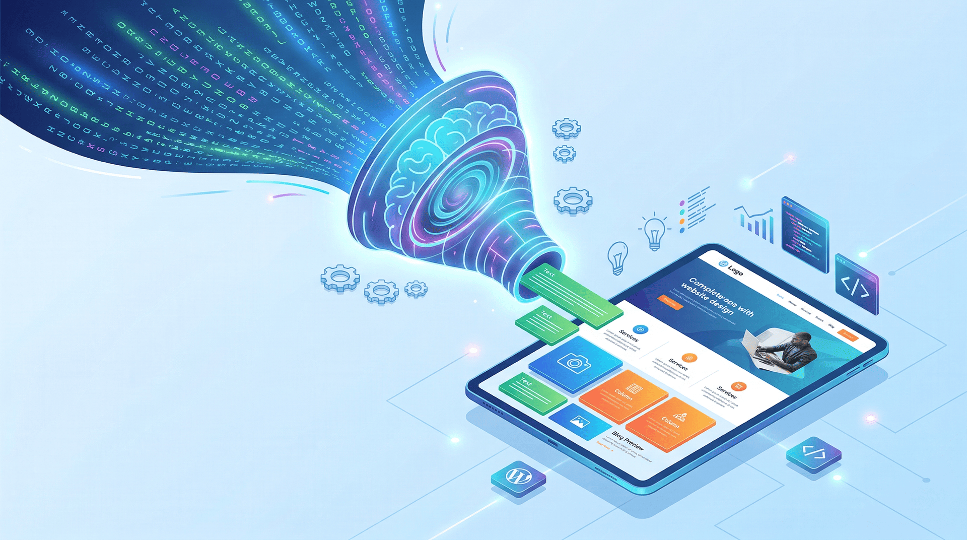 Text Prompts To Functional Website Using AI Website Builder - Graphic Illustration