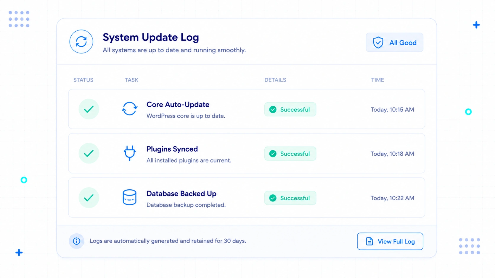 Automated System Update Log Panel