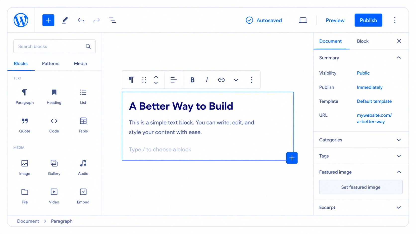 Modern Gutenberg Block Editor Canvas