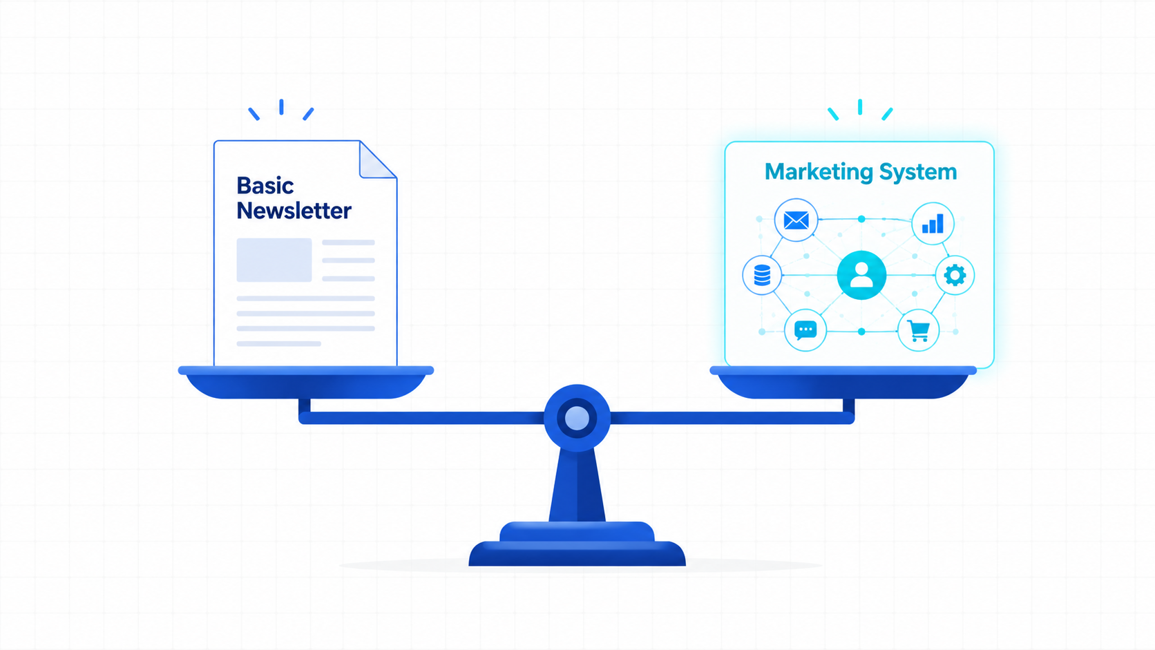 Newsletter vs Marketing System Balance Scale
