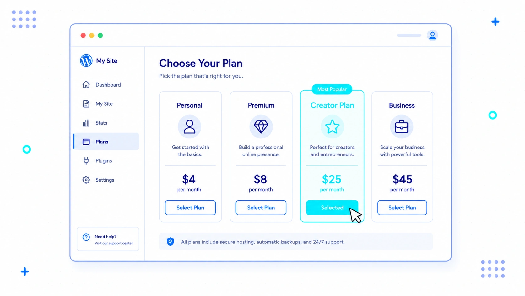 Plan Selection Dashboard with Cursor